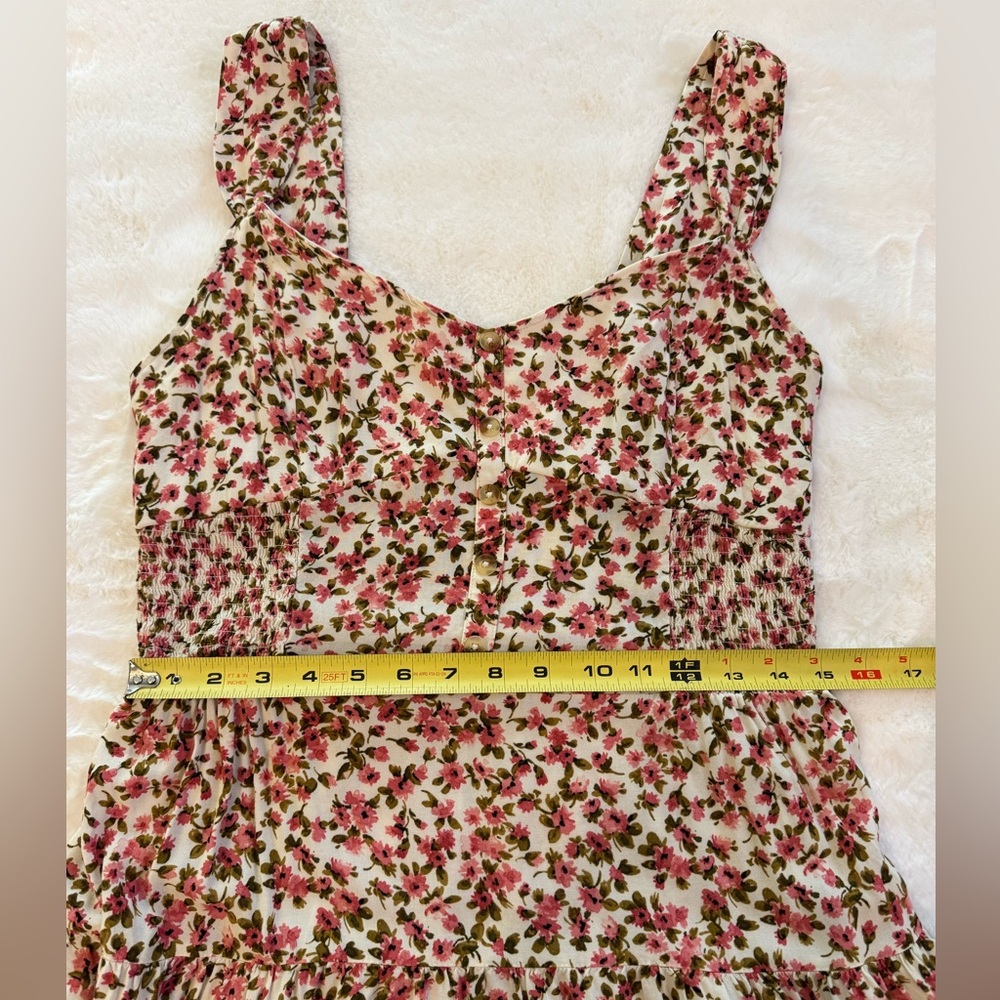 Wild Fable Coral Pink & Cream Floral Tiered Mini Dress- size L - Picture 13 of 15